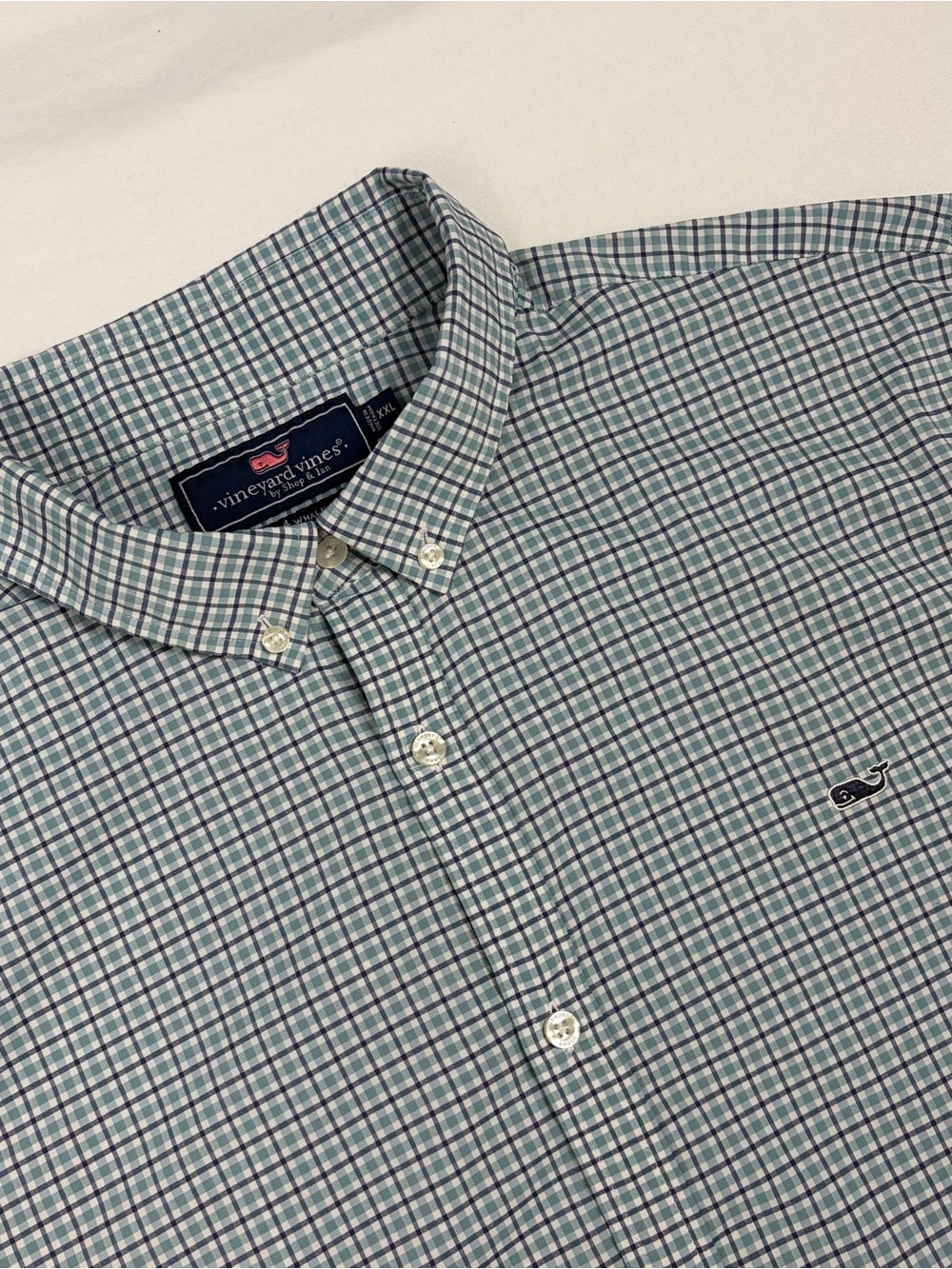 Vineyard Vines Teal and Navy Plaid Button-Down Shirt